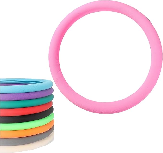 Car Steering Wheel Protective Cover, Silicone Steering Wheel Cover Grip, Cool Non-Slip Thin Steering Wheel Protector, Stretchy, Silent, Fits 13/14/15/16 inch Wheels (Pink)