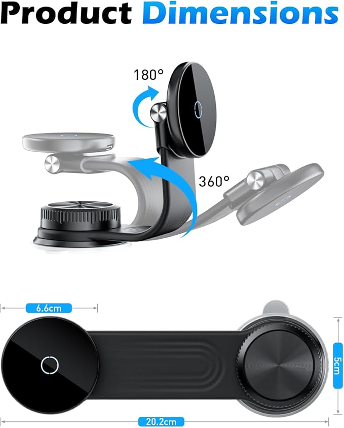 CloudValley Magnetic Car Mount with 15W Fast Charging, 360° Adjustable Bendable Aluminum Arm, Dashboard & Windshield Wireless Charger Phone Holder with Upgraded Silicone Adhesive Pad for iPhone