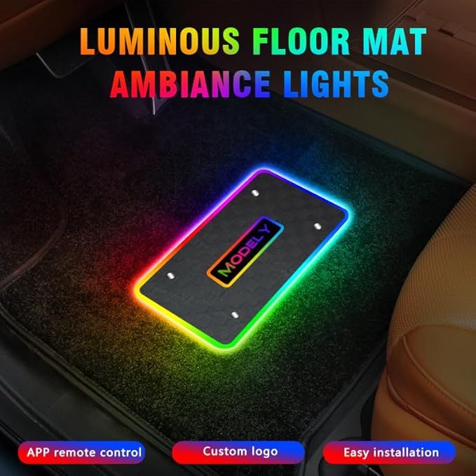 Car Floor Mats Lights for Tesla Model 3 Y Luminous Ambient Neon Lighting Kits, Interior Car Lights Floor Mats for Model Y/3 Cars Decor Atmosphere RGB Lamp Accessories Tesla Ambient Lamp