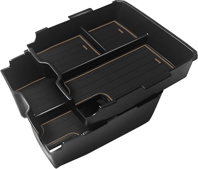 Muslogy Center Console Organizer Compatible with Ford Ranger 2024 2025 2026 & Raptor Accessories Two-Layer Storage Box Insert Tray Secondary Storage Divider Armrest ABS Material Glove Box (Sandstone)