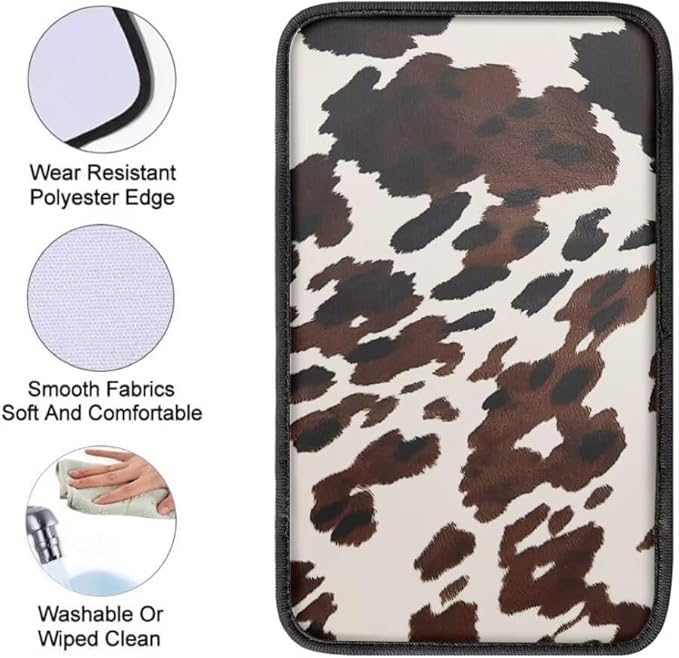 Coldinair Brown Cow Print Universal Car Center Console Pad Soft Armrest Protector Cover Fit for Most Vehicle,SUV,Truck,Car Interior Accessories Decor
