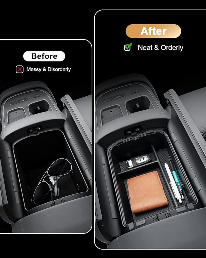 ECOZEN 2026 Palisade Center Console Organizer - 2 Pcs Upper & Lower For 2026 Palisade Armrest Box Organizer Tray - Compatible with 2026 Hyundai Palisade Hybrid Accessories - Only Fit Calligraphy Trim