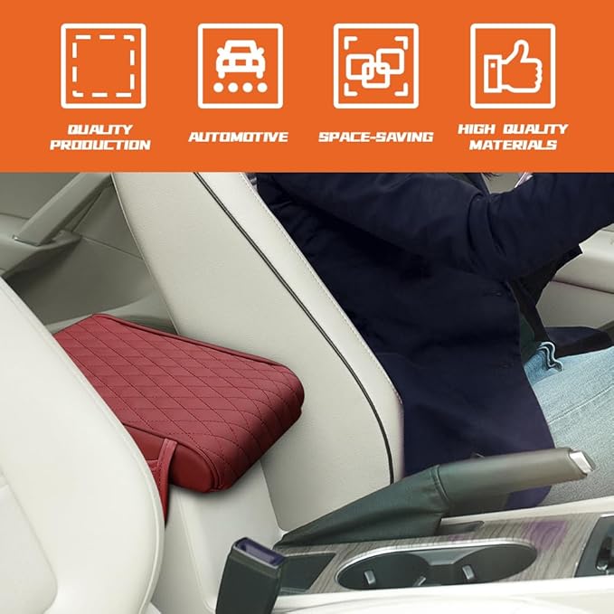 Car Center Console Cover, Napa Leather Car Armrest Cushion with Side Pockets, Memory Foam Auto Armrest Seat Box Mat, Universal Interior Armrest Protective Cover Accessories for Most Vehicle