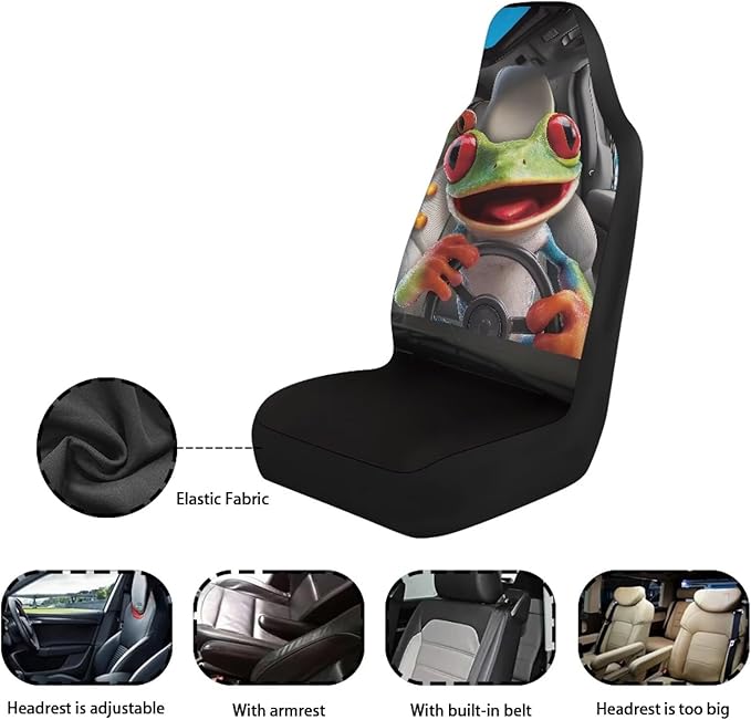 Funny Tree Frog Car Seat Covers for Front Seats Anti-Slip Comfort Front Bucket Seat Cover Universal Fit for SUV Truck Sedan