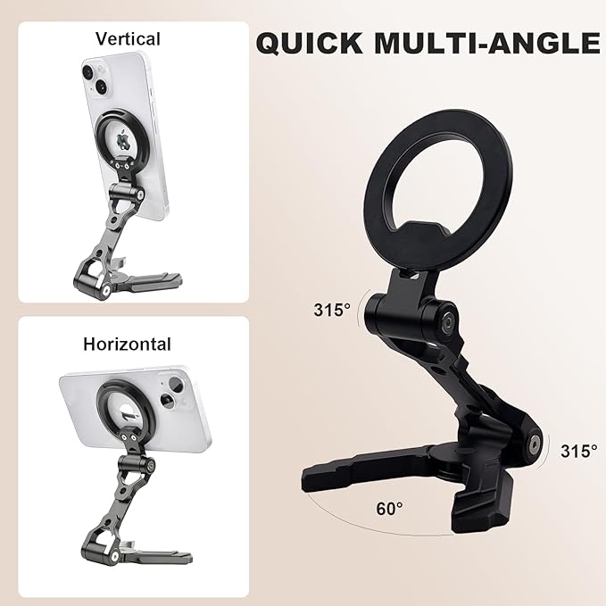 Magnetic Tripod Mount Adapter with 1/4" Threads & Multi-Angle Arri Holes, MagSafe Compatible Stand for iPhone 16 Pro Max, 15 Plus, 14, 13, 12 Mini - ME60 (MT-60)