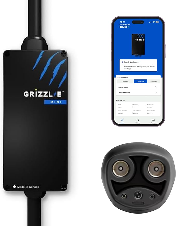 Grizzl-E Mini Connect Level 1-2 Portable Electric Vehicle (EV) Charger up to 40 Amp, UL Certified, Indoor/Outdoor Electric Car Fast Charging Station, NEMA 14-50 Plug, 25 feet Cable, NACS Connector
