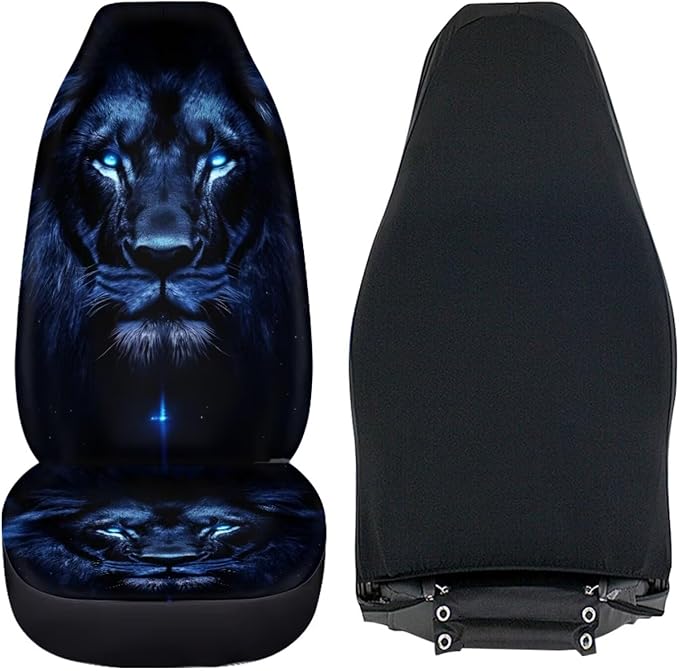Cool Lion Print Car Front Seat Cover Set of 2, Auto Bucket Seats Protector Universal Car Accessories Interior Decor for Women Men