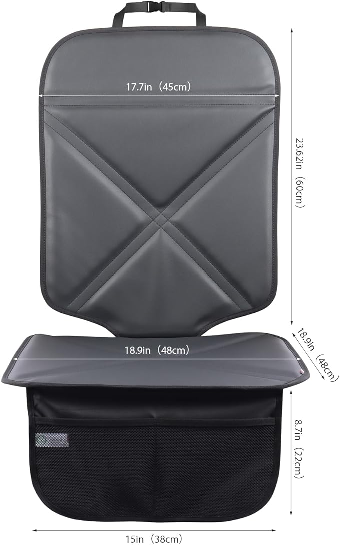 Car Seat Protector Leather Waterproof Child Safety Seat Protector Cover with Thick Pad and 2 Large Pockets Durable Kick Mat for All Auto Seat (Black)