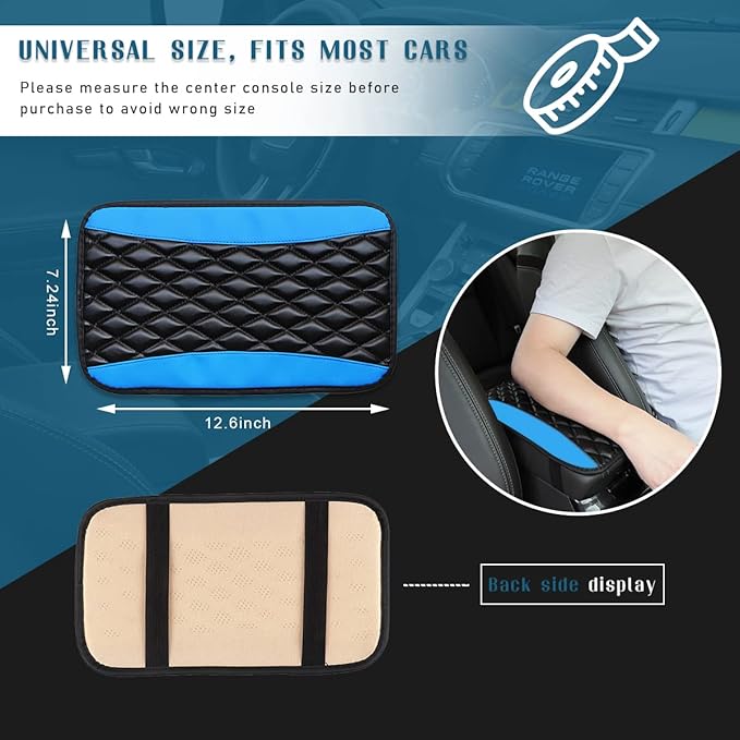 Ziciner Leather Car Center Console Armrest Pad, PU Waterproof Auto Seat Box Cover Protector, Hand Rest Cushion Protection Pad, Vehicles Interior Accessories Universal for Car,SUV (Blue)