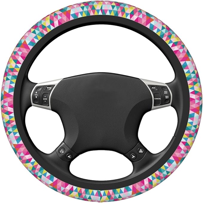 Thickened Elastic Steering Wheel Cover, Geometric Triangle Pattern Ultra, Soft, Breathable, Fit for Cars, SUVs, Trucks, Stylish Comfortable Grip
