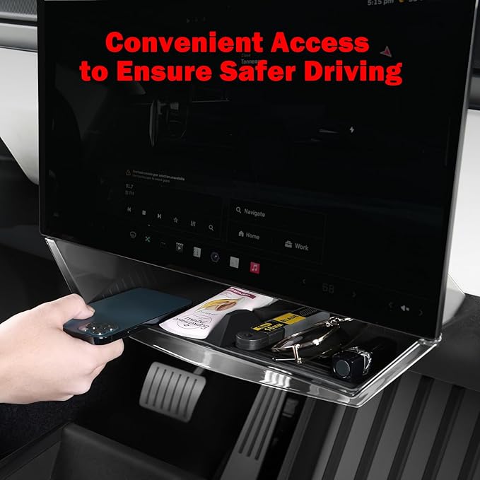 Under Screen Storage Box for Tesla Cybertruck 2024 2025 2026, Center Console Hidden Dashboard Organizer Tray with Anti-Slip Liner, Cybertruck Interior Accessories