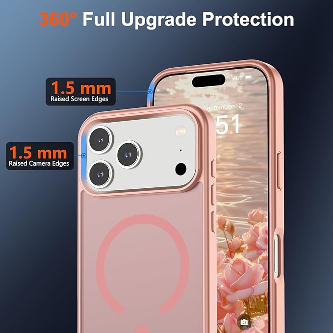 SUPFINE Magnetic for iPhone 17 Pro Case (Compatible with MagSafe)(Military Grade Drop Protection) Translucent Matte Shockproof with Anti-Fingerprint Phone Cover,Pink