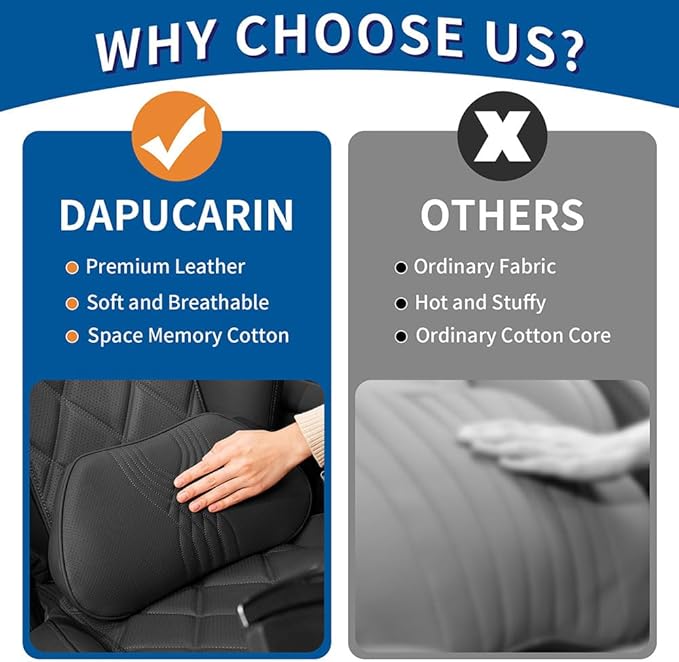Lumbar Support Pillow for Car Seat, Office Chair Nappa Leather Memory Foam Lower Back Cushion for Back Pain Relief Improve Posture, Ergonomic Back Rest for Gaming Chair, Black, 1PC