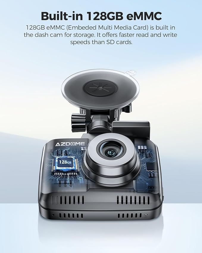AZDOME 4K HDR Dash Cam with No-Light Full-Color Night Vision, 128GB eMMC, ADAS, 4K+1080P Dashcam Front and Rear, 5GHz WiFi GPS 24H Parking Mode Car Camera, GS63Pro