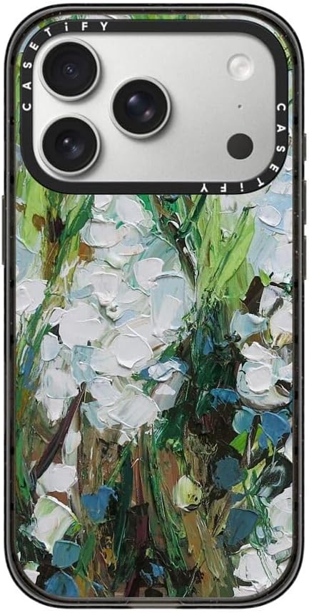 CASETiFY Impact iPhone 17 Pro Case [Slim/Compatible with Magsafe / 8.2 ft. 4X Military Grade Drop Protection] - Wild Squill Flowers - Clear Black