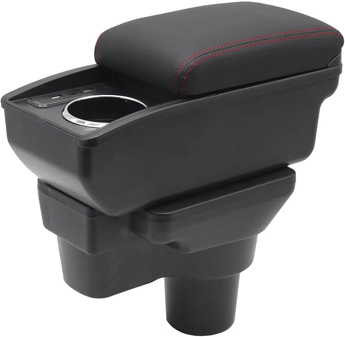 YJYWZH Car Armrest Storage Box for Hyundai Accent Solaris Verna 2017-2020 Double-Layer Car Center Console Armrest Box with 6 USB Ports and Cup Holder for Car Accessories(Red Thread)