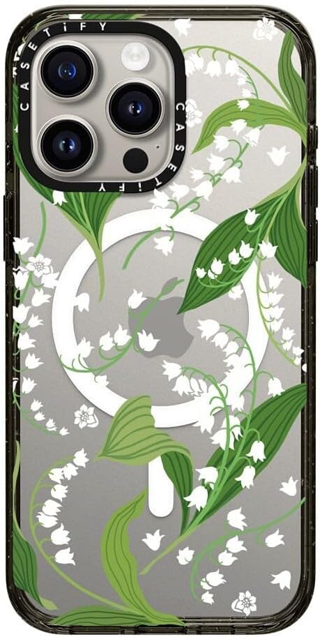 CASETiFY Impact Case for iPhone 15 Pro Max [8.2ft 4X Military Grade Drop Protection/Compatible with Magsafe] - Lily of The Valley - Clear Black
