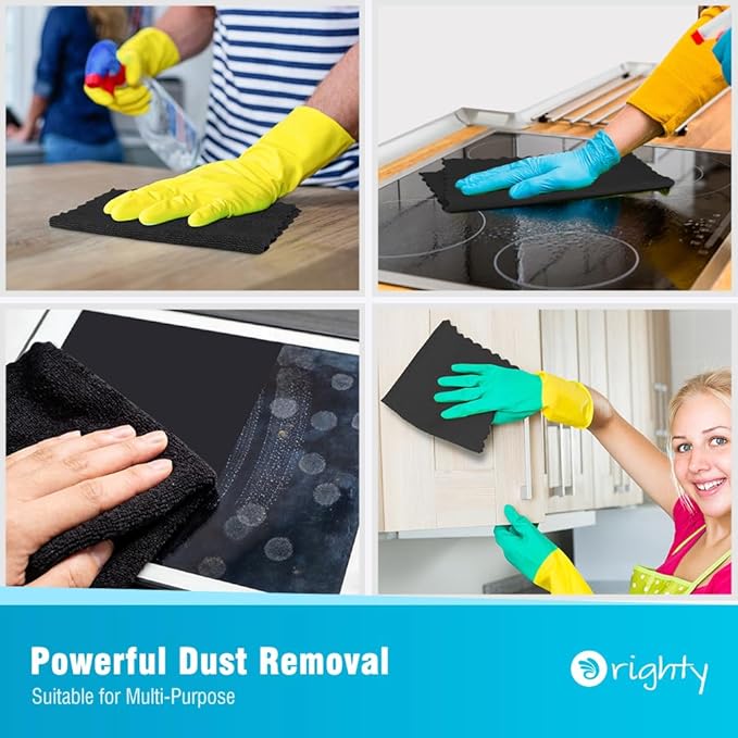 Orighty Black Microfiber Cleaning Cloth, 100 Pack Highly Absorbent Cleaning Supplies, Lint Free Kitchen Towels Cleaning Rags, Microfiber Towels for Cars, House, Window, 12x12 inch