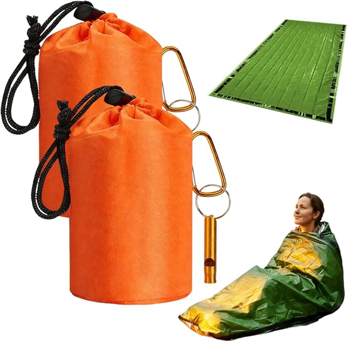 2026 New Blanket, Emergency Sleeping Bag for Survival, Blanket with Emergency Whistle Waterproof, Compact Lightweight, Emergency Mat for Survival Kit Car Camping Gear Hiking Go (Orange*2)