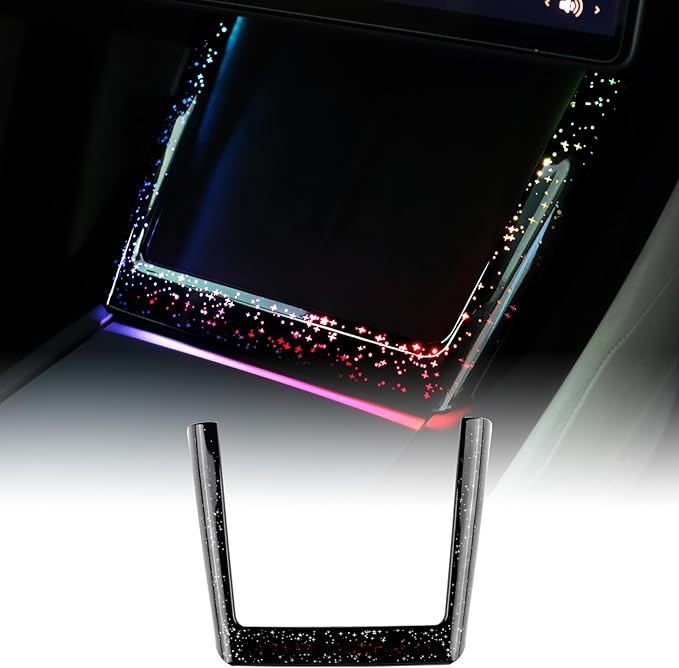Ambient Lighting Wireless Charging Frame for 2025-2026 Tesla Model Y (Includes Juniper) 2024-2026 Tesla Model 3 PC Stylish Decorative Accessories (Big Starry Sky, Glossy Black)