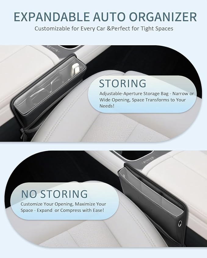 FLORICH Car Seat Gap Filler, Pro-Seats Gap Filler Organizer and Storages 2-in-1, Premium Leather Center Console Organizer, Car Organizer Front Seat Universal Fit for Car SUV Truck