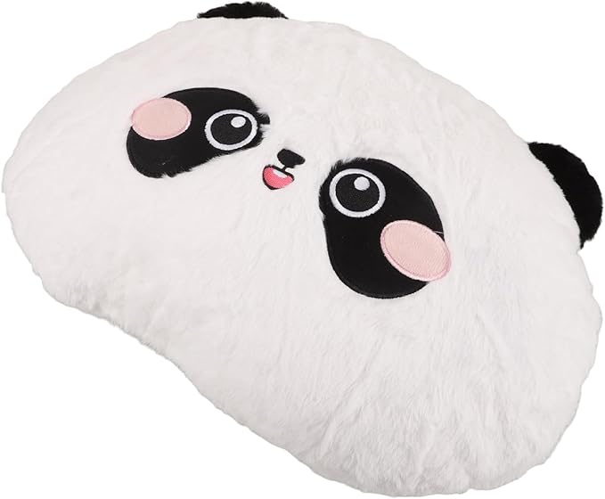 NUOBESTY Panda Plush Lumbar Support Pillow for Car Seat and Office Chair, Round Embroidered Rabbit Fur Cartoon Cushion for Lower Back Comfort During Driving and Travel