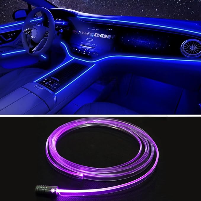 Fiber Optic for Car Interior Light, 197 Inch 3mm Transparent Skirt Side Glow Light Guide Cable, Car Ambient Lighting Extension Fiber Optic with Skirt