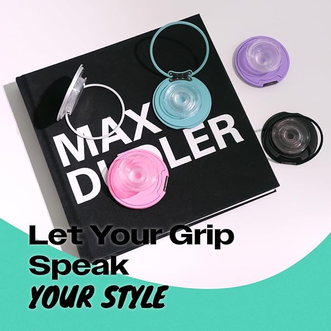 On The Grip Compatible with Magsafe Ultra-Thin Collapsible Phone Grip – Sleek Magnetic Phone Holder for iPhone & Android, 360 Rotation, Wireless Charger Compatible, Durable & Portable (Pink)