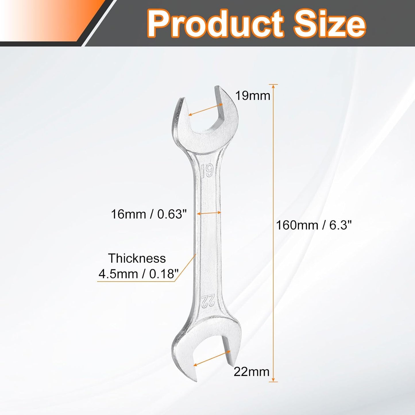 HARFINGTON Double Open End Wrench 19mm x 22mm Metric 15 Degree Offset Angle Small Flat Head Wrench Galvanizing Open Ended Spanner for Automotive Repair Furniture Assembly