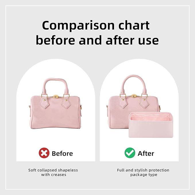 DGAZ Silk Purse Organizer Insert Fits LV Speedy 16/20/25/30/35/45 bags，Silky Smooth Bag Organizer，Luxury Handbag & Tote Shaper（Pink，SP35）
