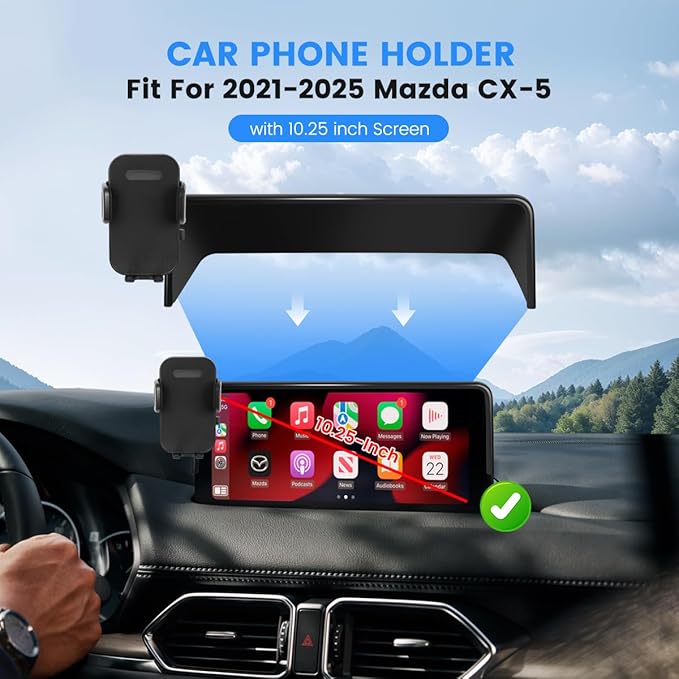 Car Phone Holder Fit for Mazda CX-5 CX5 2021-2025 Accessories 10.25-Inch Screen Fixed Clip, Cell Phone Mount with Dash Organizer Hands-Free 360° Rotation Automobile Cradles