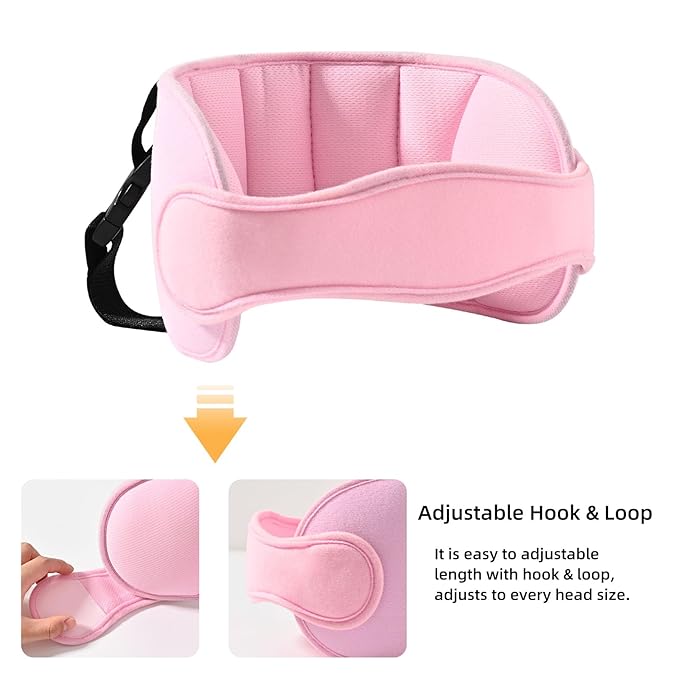 LETTON Kids Head Support Band for Car Seat, Safe, Comfortable Car Seat Head Neck Relief, Adjustable Child Head Band Strap Headrest for Kids, Pale Pink