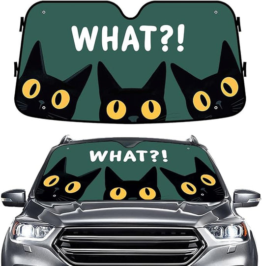 GENANY Cute What Cat Funny Windshield Sun Shade for Car SUV Truck (55x30 Inches), Sun Shade Windshield for Windows, Protector Blocks UV, Spring Car Decor