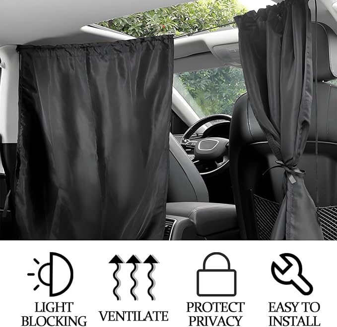3PCS Car Window Shades Kit, Magnetic Light Blocking UV Protection Privacy Divider Curtains & Side Window Covers, Double Layer Automotive Sunshades Curtains, Universal for Vehicles
