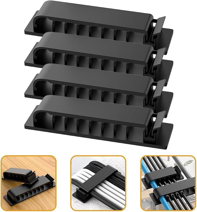 HOMSFOU 8pcs Desk Cord Organizer Self-Adhesive Cable Clips for Easy for No Drilling Required Lightweight and Sturdy Design