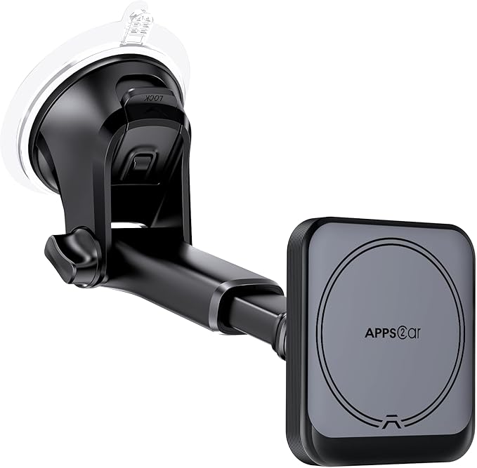 APPS2Car for MagSafe Car Mount, Magnetic Phone Holder for Car with Suction Cup, 17 Strong Magnets & Adjustable Arm, Dashboard & Windshield Phone Mount Compatible with MagSafe Case iPhone 12–17 Series