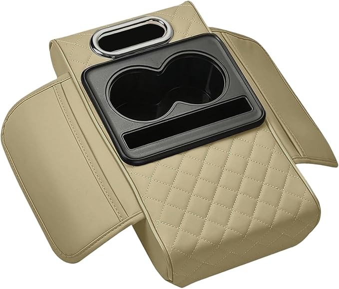 Car Center Console Pad PU Leather Armrest Organizer with Tissue Box Slot for Vehicles, Style B