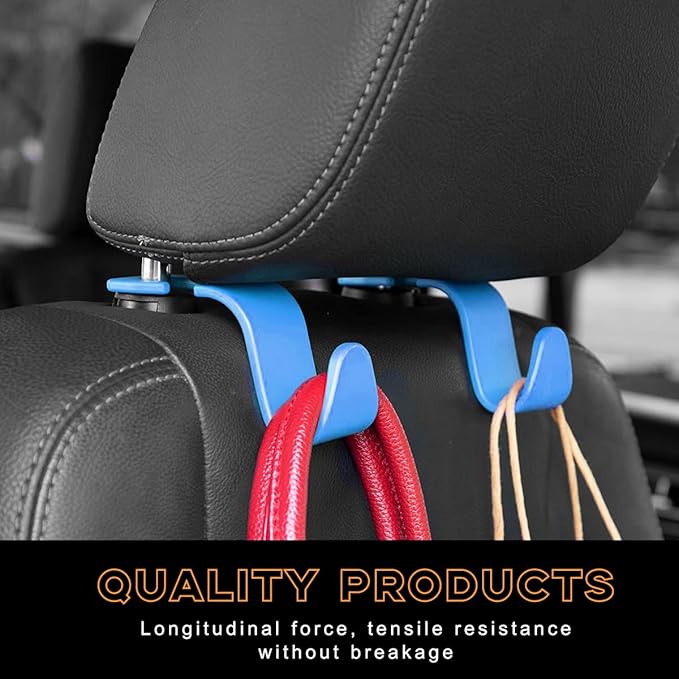 4PCS Car Seat Headrest Hook, Auto Back Seat Hanging Storage Organizer, Vehicle Seatback Hanger Holder for Purse Handbag Coat Umbrella, Universal Interior Car Accessories (Light Blue)