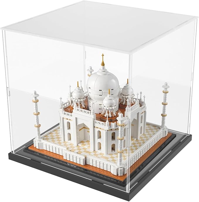 Choowin Acrylic Display Case for Lego Soccer Ball 43019 for Lego Taj Mahal 21056 10266 75318 76261 Thickened Clear Acrylic Display Cases for Collectibles Assemble Dustproof Display Box(Black Base)