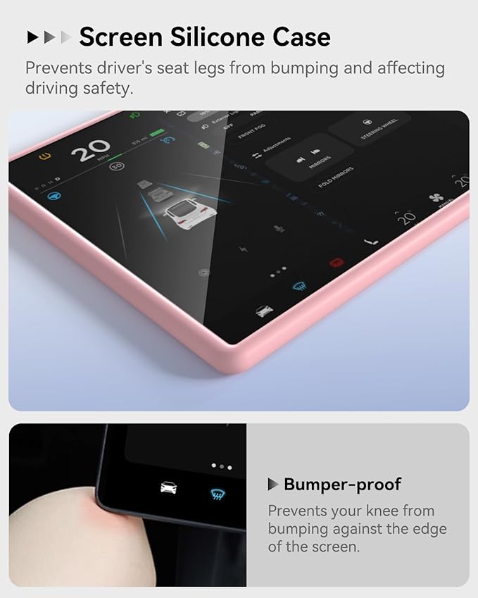 Farmogo Protector Trim Frame for Tesla Model 3 2021-2023 & Model Y 2020-2024 Accessories with Wireless Silicone Charging Mat, Screen Edge Frame and Rearview Mirror Protector Frame (3 PCS Pink)