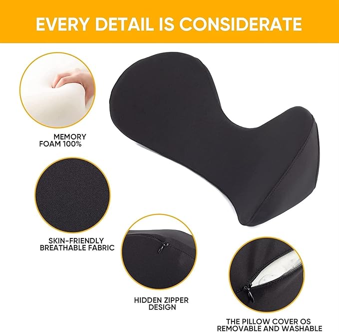 Memory Foam Car Seat, Car Lumbar Support Pillow Tailbone Support Cushions, Back Pad Massager Waist Cushion for Car Seat, Office Chair(1 Black)