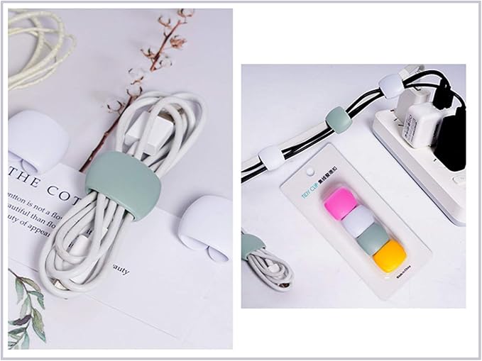 Keast 4Pcs Reusable Silicone Cord Organizer, Headphone Earphone Cable Organizer Cord Management Wrap Winder Headphone Cable Winder, Phone Charger Wire Clips for Business Travel Colors Random
