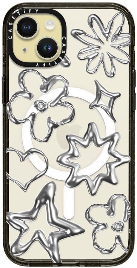CASETiFY Impact iPhone 15 Plus Case [4X Military Grade Drop Tested / 8.2ft Drop Protection/Compatible with Magsafe] - Stars Prints - Chrome Doodles - Clear Black