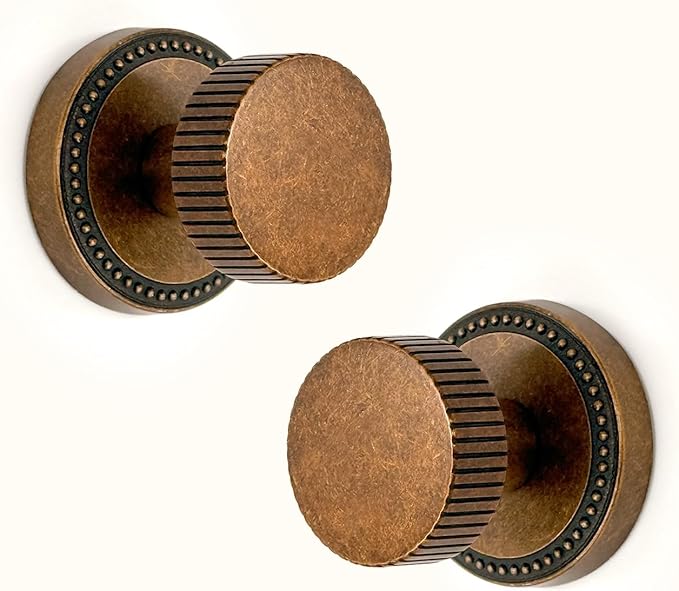Asidrama 2 Pack Antique Brass Dummy Door Knob, Non-Turning Decorative Door Lever with Door Knobs for Closet, French Double Doors, Pantry & Interior Push/Pull Use