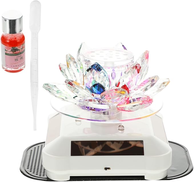 Healifty Solar Energy Rotating Ornament Car Aromatherapy Diffuser 3.93 Inch Air Freshener Interior Decoration with Aromatherapy Oil and Non-Slip Base