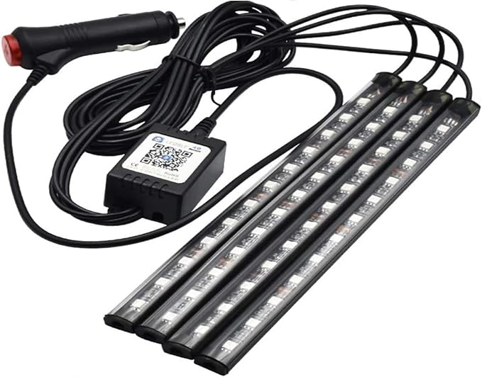 Atmosphere LED Car Lights,4pcs 48 LEDs RGB Bluetooth APP Control Car Interior LED Strip Music Lighting Kits for DIY Indoor Party.Car Cigarettet,DC 12V.