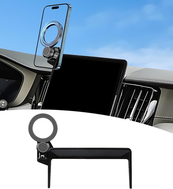 Magnetic Car Phone Mount for 2026 Volvo XC60 Plug-in Hybrid / 2025 2026 Volvo XC90 Hybrid, for MagSafe Strong Magnets Cell Phone Holder 11.2-Inch Screen Cradles, with Portable Phone Gripper