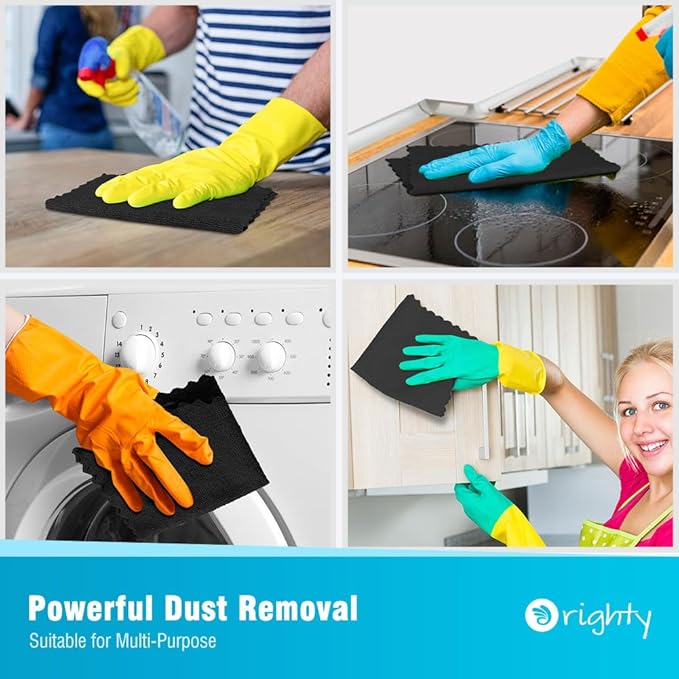 Orighty Microfiber Cleaning Cloth, 5 Pack Highly Absorbent Cleaning Rags, Household Cleaning Supplies, Reusable Lint Free Cloths Microfiber Rag for House, Kitchen, Car Care, 12x11 inch, Black