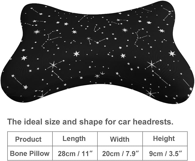 Headrest Pillow for Car Seat, 2 Pcs Memory Foam Neck Support Pillow for Neck Pain Relief, Compatible with Zodiac Constellation Galaxy Black Starry Night Stars Glow Dark Midnight Car Office
