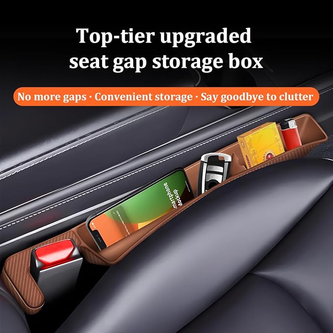 Car Seat Gap Filler, 2PCS Anti-Drop Multifunctional Vehicle Seat Side Space Organizer with 2 Storage Areas, Automotive Interior Chair Side Plug Strip, Universal for SUV Sedan Truck (Dark Brown)